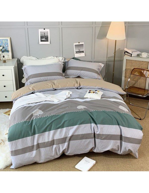 All season cotton fitted sheet Multi specification 4-piece set Reactive printing pastoral set 3-piece bedding