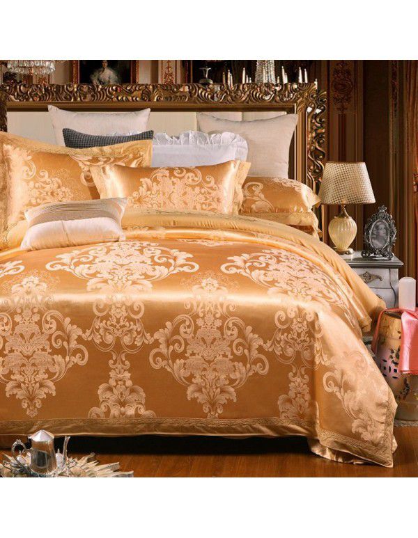 Cotton four piece set of court jacquard embroidered Satin four piece set of European luxury wedding bedding group purchase manufacturer direct supply 