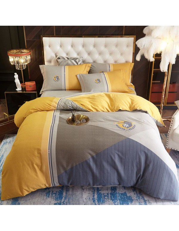 Thickened ground cotton four piece set 100 cotton bedding autumn and winter quilt cover bed sheet three piece set 4 