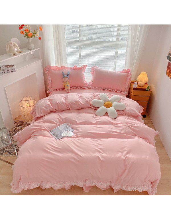 Japanese size 2022 new ins style Korean small fresh delicate handmade lace ruffle bed skirt four piece set