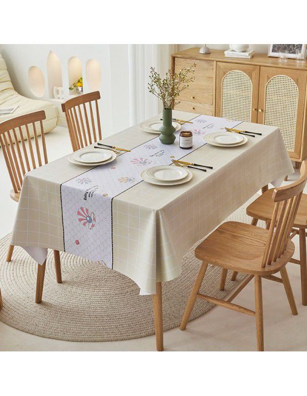 Simple dining table cloth, waterproof, oil proof, hot proof, wash free pvc household tea table cloth, rectangular student ins desk mat