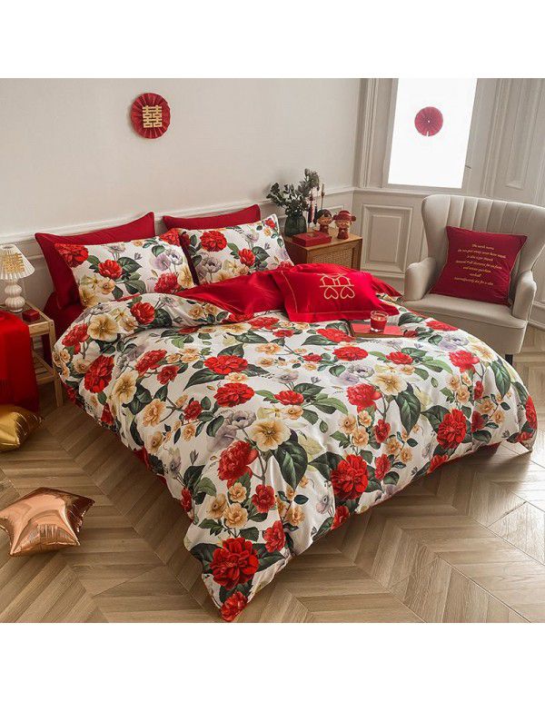 The manufacturer directly supplies 60 pieces of ground wool four piece sets of light luxury embroidered quilt sets, sheets, fitted sheets and four seasons bedding wholesale 