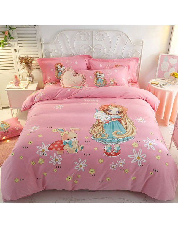 Thickened ground cotton four piece set 100 cotton bedding autumn and winter quilt cover bed sheet three piece set 4 