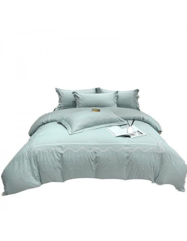 The manufacturer directly supplies 60 pieces of ground wool four piece sets of light luxury embroidered quilt sets, sheets, fitted sheets and four seasons bedding wholesale 