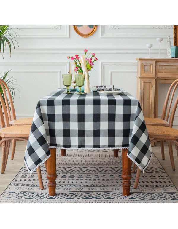 Tablecloth ins modern simple waterproof table table table cloth cotton linen cloth art small fresh lattice tablecloth spot wholesale 