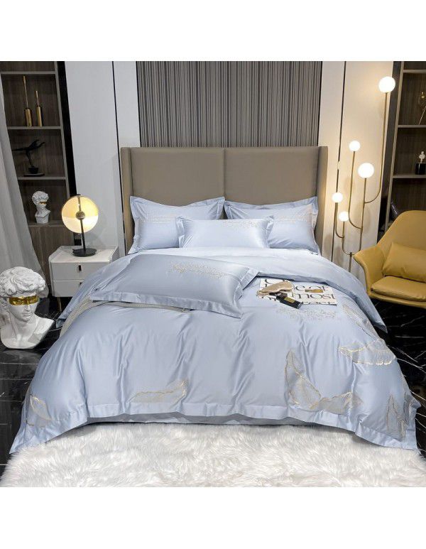 New Light Feather Twill 100 Thread Count Long staple Cotton Embroidery One Piece Hair generating Sheet Set of Four