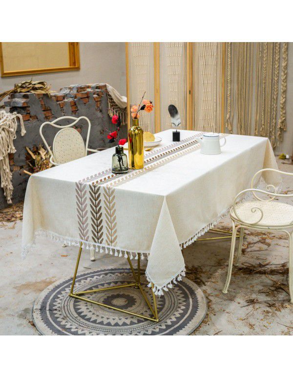 cross-border Nordic tassel dinner table cloth embroidery leaf party American decorative dust-proof table cloth cover