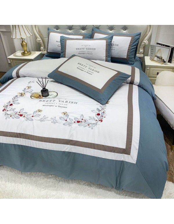 The manufacturer directly supplies 60 pieces of ground wool four piece sets of light luxury embroidered quilt sets, sheets, fitted sheets and four seasons bedding wholesale 