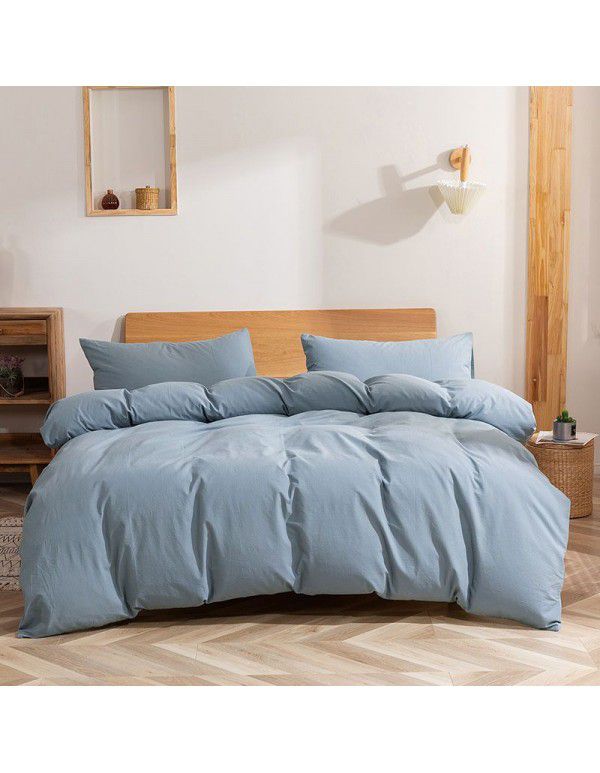 New products in autumn and winter 2020 all cotton washed cotton three / four piece set of pure cotton simple bed products quilt cover bed sheet set leather powder 