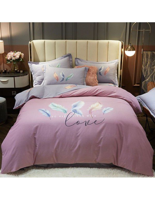 Thickened ground cotton four piece set 100 cotton bedding autumn and winter quilt cover bed sheet three piece set 4 