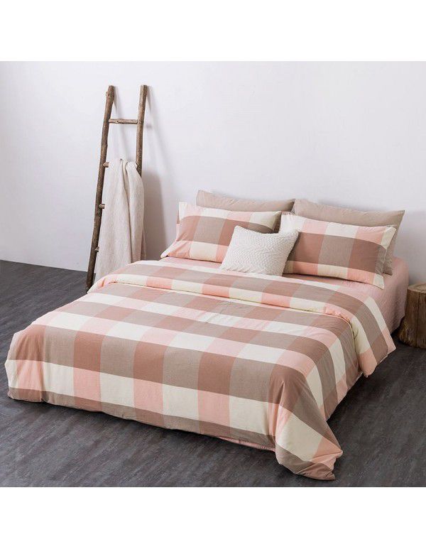 All cotton non printing washed cotton four piece set good quality pure cotton quilt cover sheet fitted sheet Home Stay Hotel Japanese bedding 