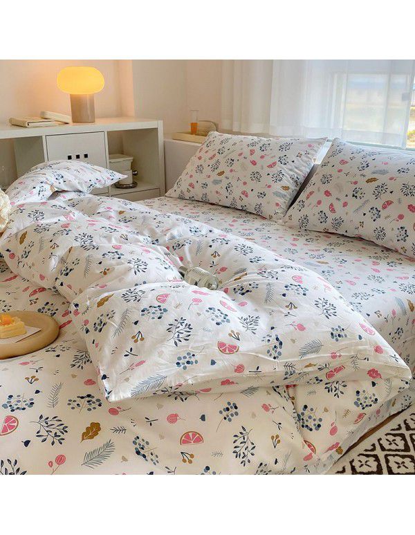 Simple small floral pure cotton 4-piece set on bed, 60 pieces of pure cotton, small and fresh bed sheets, fitted sheets, 3-piece set wholesale