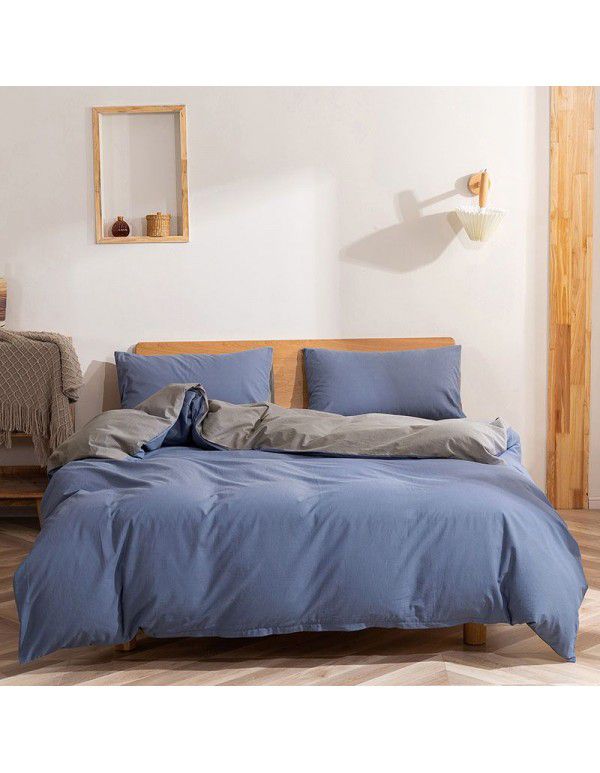 New products in autumn and winter 2020 all cotton washed cotton three / four piece set of pure cotton simple bed products quilt cover bed sheet set leather powder 