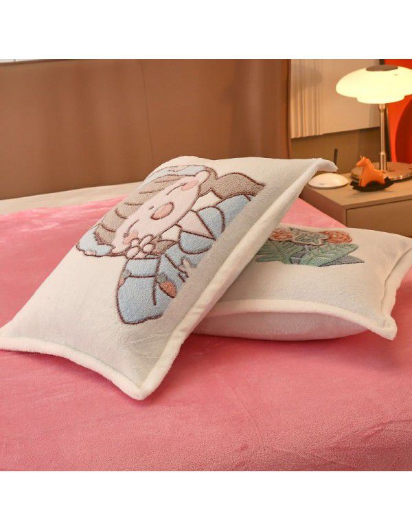 Micro business explosion large version cartoon snowflake velvet four piece set coral velvet winter Plush quilt cover bed sheet double-sided flannel 