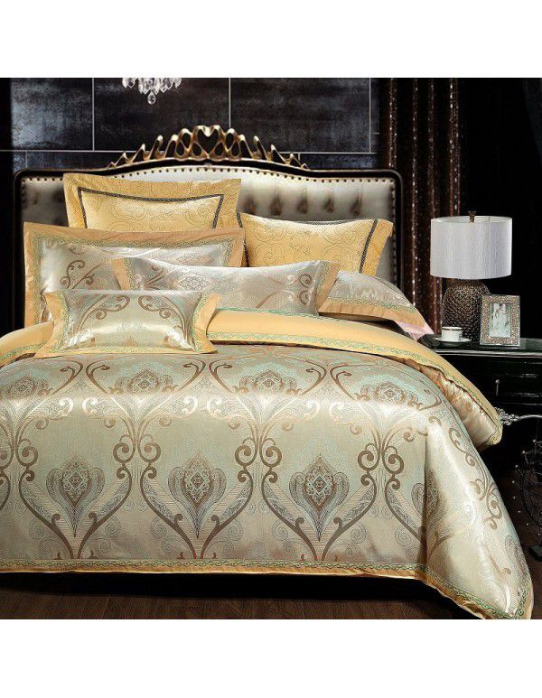 Cotton four piece set of court jacquard embroidered Satin four piece set of European luxury wedding bedding group purchase manufacturer direct supply 