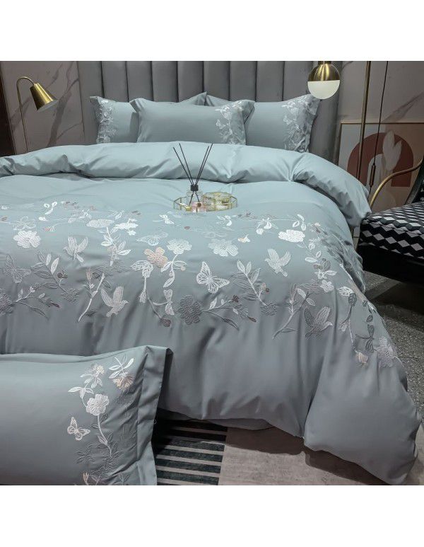 The manufacturer directly supplies 60 pieces of ground wool four piece sets of light luxury embroidered quilt sets, sheets, fitted sheets and four seasons bedding wholesale 