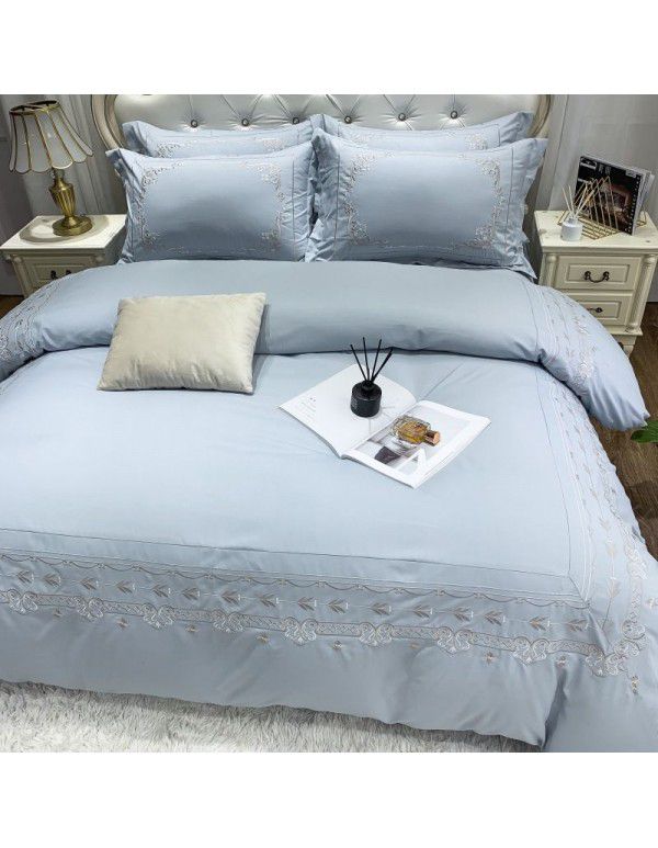 The manufacturer directly supplies 60 pieces of ground wool four piece sets of light luxury embroidered quilt sets, sheets, fitted sheets and four seasons bedding wholesale 