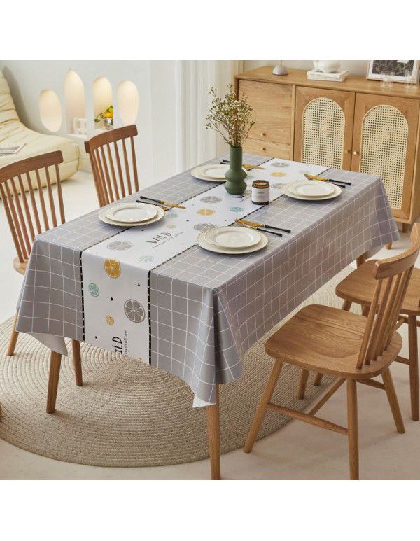 Simple dining table cloth, waterproof, oil proof, hot proof, wash free pvc household tea table cloth, rectangular student ins desk mat