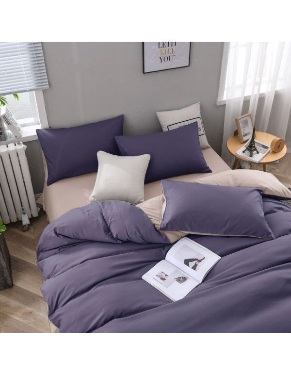 Manufacturer direct selling autumn and winter New Nordic bedding four piece set purple home textile quilt cover solid color student three piece set 