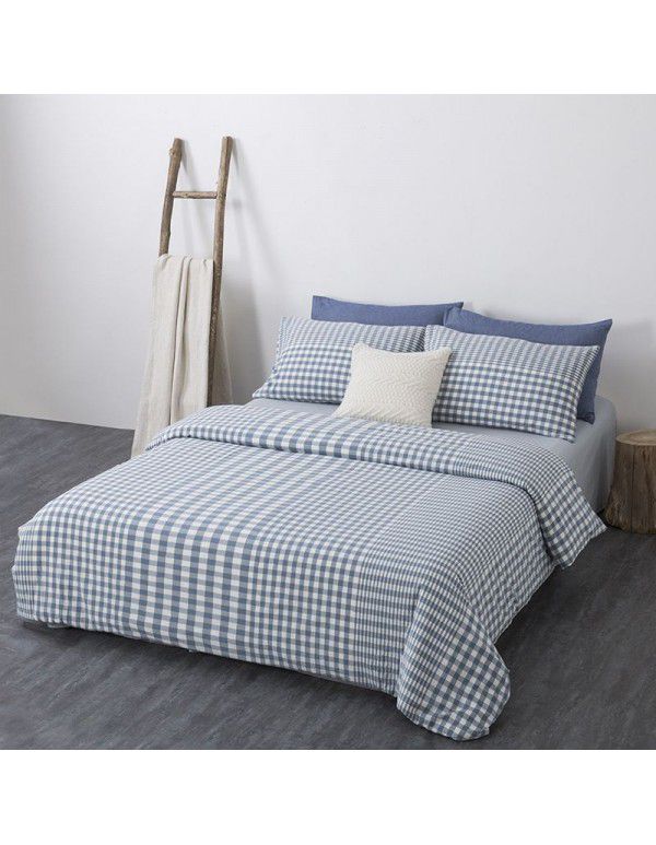 All cotton non printing washed cotton four piece set good quality pure cotton quilt cover sheet fitted sheet Home Stay Hotel Japanese bedding 