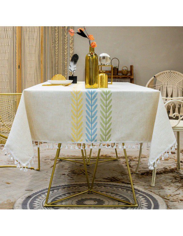 cross-border Nordic tassel dinner table cloth embroidery leaf party American decorative dust-proof table cloth cover