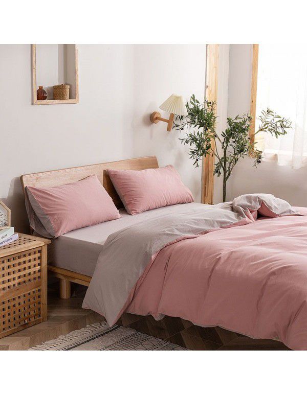 New products in autumn and winter 2020 all cotton washed cotton three / four piece set of pure cotton simple bed products quilt cover bed sheet set leather powder 