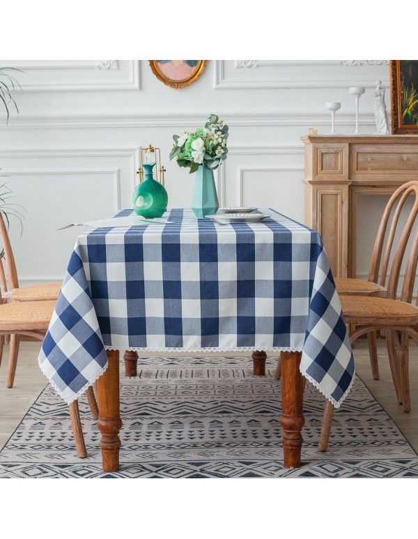 Tablecloth ins modern simple waterproof table table table cloth cotton linen cloth art small fresh lattice tablecloth spot wholesale 