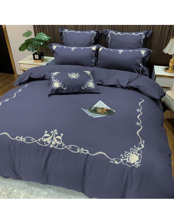 The manufacturer directly supplies 60 pieces of ground wool four piece sets of light luxury embroidered quilt sets, sheets, fitted sheets and four seasons bedding wholesale 