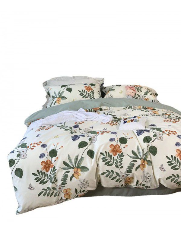 All season cotton fitted sheet Multi specification 4-piece set Reactive printing pastoral set 3-piece bedding