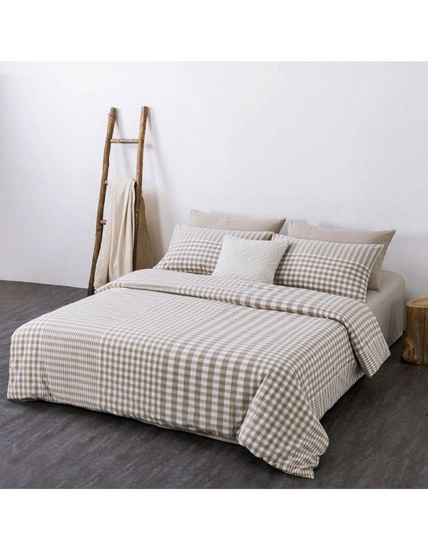 All cotton non printing washed cotton four piece set good quality pure cotton quilt cover sheet fitted sheet Home Stay Hotel Japanese bedding 