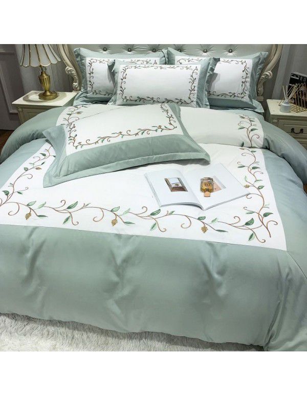 The manufacturer directly supplies 60 pieces of ground wool four piece sets of light luxury embroidered quilt sets, sheets, fitted sheets and four seasons bedding wholesale 