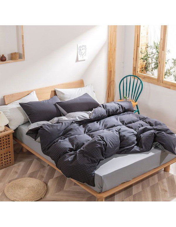 New products in autumn and winter 2020 all cotton washed cotton three / four piece set of pure cotton simple bed products quilt cover bed sheet set leather powder 