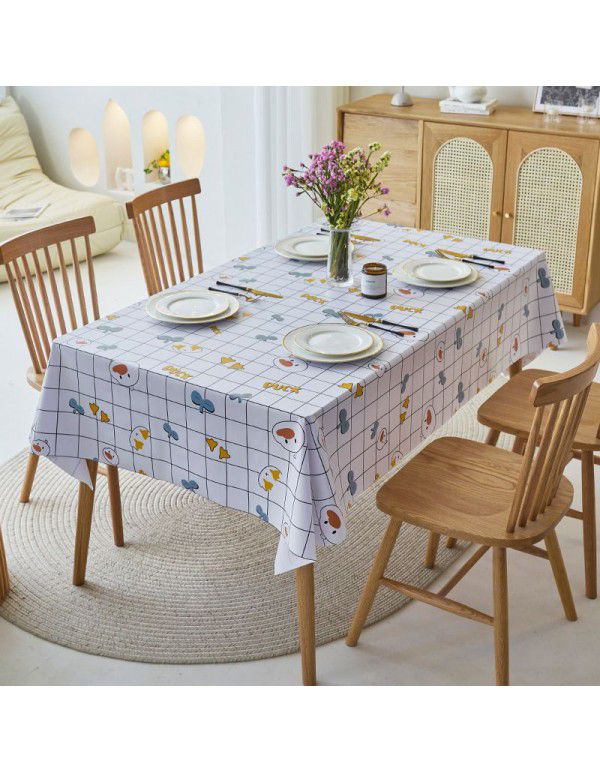 Simple dining table cloth, waterproof, oil proof, hot proof, wash free pvc household tea table cloth, rectangular student ins desk mat