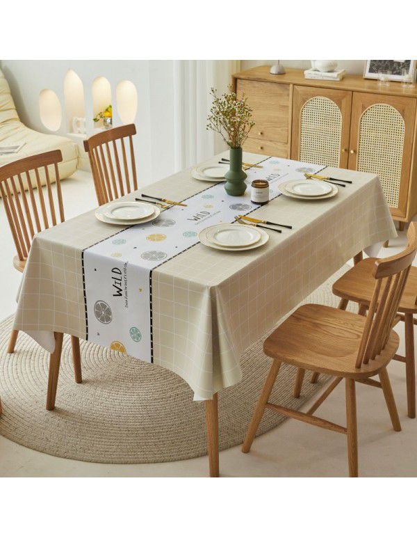 Simple dining table cloth, waterproof, oil proof, hot proof, wash free pvc household tea table cloth, rectangular student ins desk mat