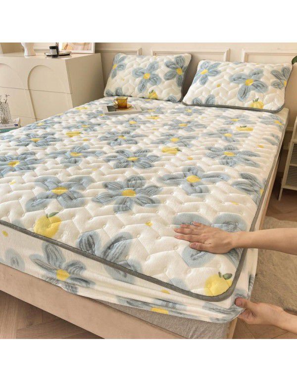 Autumn and winter new class A milk velvet fitted sheet, soybean antibacterial cotton clip thickened bedspread, Farai velvet warm protective cover