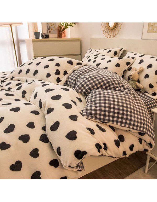 Winter four piece milk velvet thickened warm small fresh flannel quilt cover bedspread bedding live wholesale