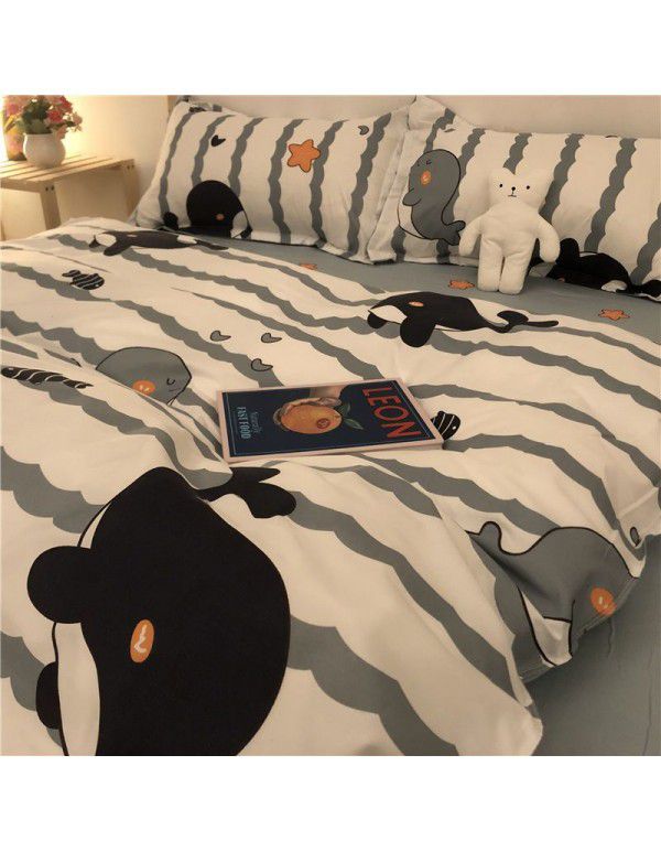 Nordic Black and White Panda Cow Cartoon 4-Piece Duvet Cover Bedding Sheet 3-Piece Dormitory