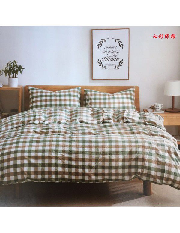 All cotton washed cotton four piece set simple cotton checked quilt cover bedspread sets supplied directly by the manufacturer for wholesale