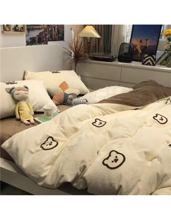 Nordic Black and White Panda Cow Cartoon 4-Piece Duvet Cover Bedding Sheet 3-Piece Dormitory