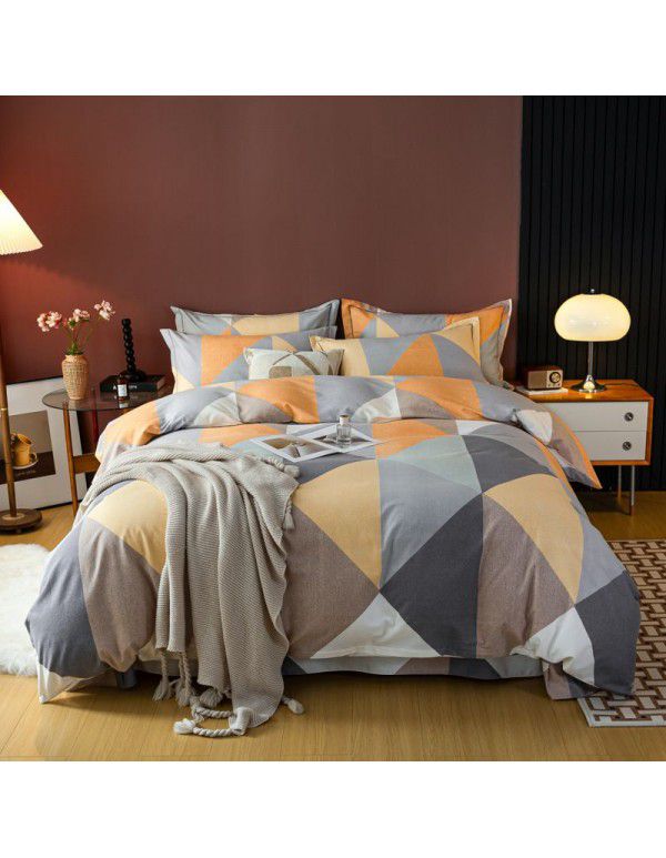 Warm in autumn and winter, pure cotton, thickened, brushed, four piece cotton bed sheet, single quilt cover, bedding, household wholesale