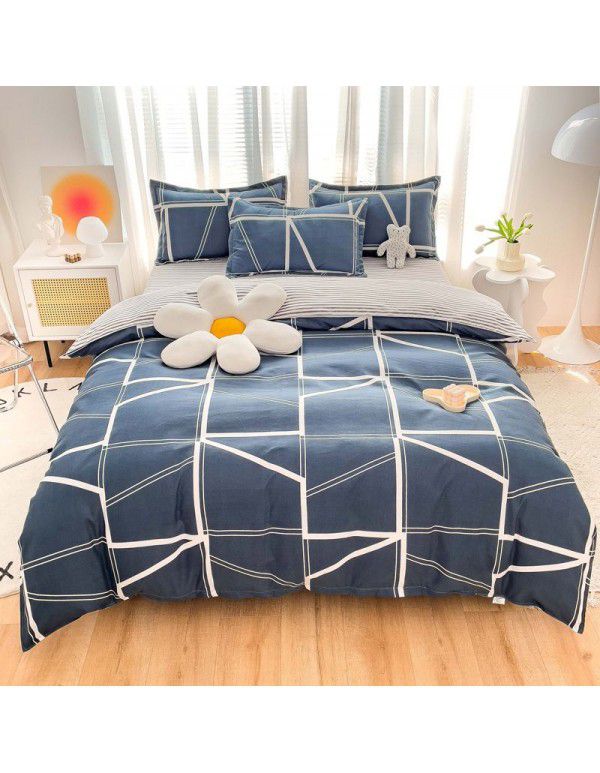 Wholesale all cotton thickened four piece set, all cotton brushed three piece set, student dormitory bed sheet and quilt cover, one for distribution