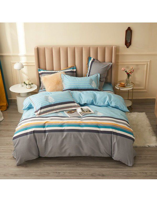 Live broadcast goods All cotton thickened woolen four piece quilt cover in autumn and winter All cotton student three piece quilt cover