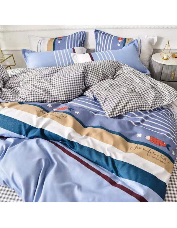 Type A pure cotton four piece cotton wholesale ins style fitted sheet thickened sheet quilt cover three piece set