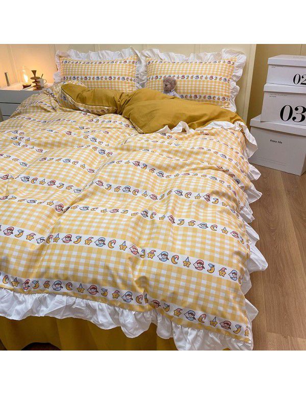 The manufacturer directly sells Korean lace 4-piece set of 60 Australian cotton bed sheets in small wind and fresh quilt cover gifts for sale