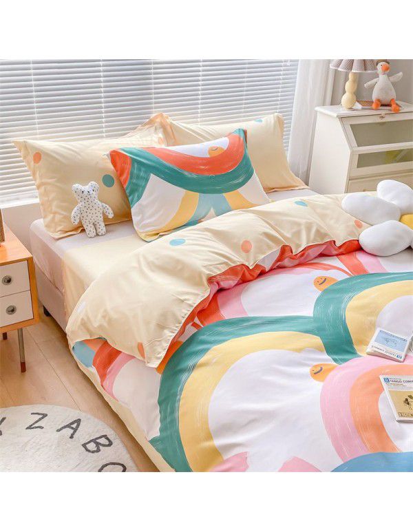 Cotton brushed four piece fitted sheet small fresh thickened sheet quilt cover three piece bedding gift wholesale