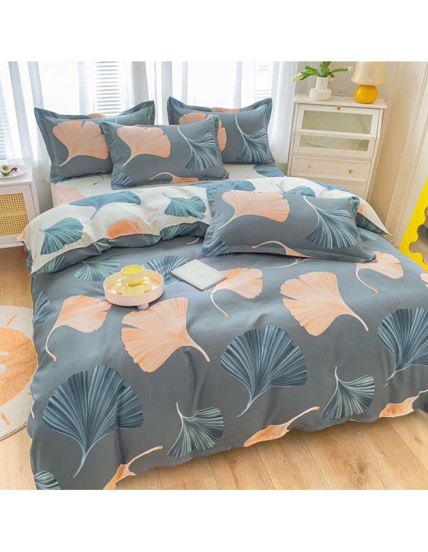 Cotton brushed four piece fitted sheet small fresh thickened sheet quilt cover three piece bedding gift wholesale