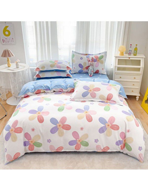 Hengyuan sample pure cotton brushed four piece set thickened warm bed sheet quilt cover four piece set student dormitory three piece set wholesale