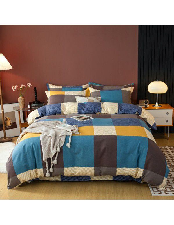 Warm in autumn and winter, pure cotton, thickened, brushed, four piece cotton bed sheet, single quilt cover, bedding, household wholesale