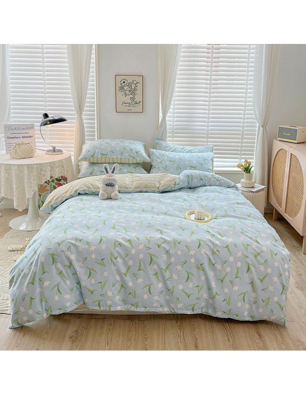 Ins wind small fresh cotton four piece cotton three piece bed sheet