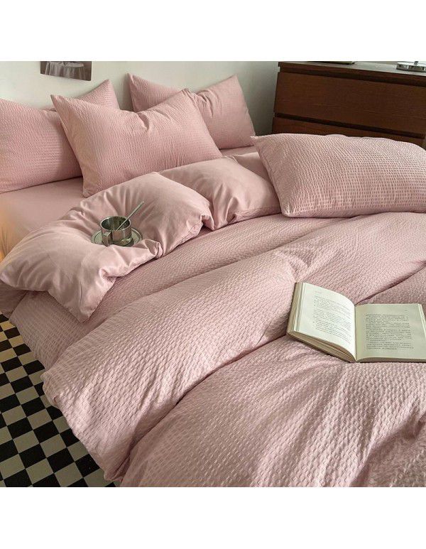 Summer waffle four piece washing cotton sheet quilt cover non cotton cotton bedding college dormitory 3